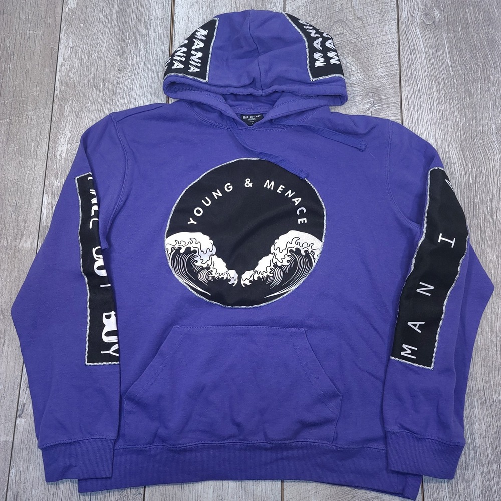 Fall Out Boy Hoodie Unisex L Purple Mania Young & Menace Graphic Band Sweatshirt